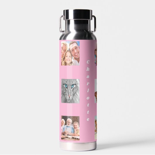 Fotocollage familienaam roze waterfles (Voorkant)