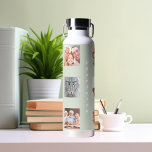 Fotocollage familienaam sage green waterfles<br><div class="desc">Personaliseer en voeg 9 foto's toe van familie,  vrienden,  huisdieren. Voeg uw voornaam en achternaam witte letters toe. Sage groene achtergrond</div>