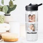 Fotocollage familienaam waterfles<br><div class="desc">Geef uw eigen foto's van familie en vrienden een persoonlijk tintje en voeg deze toe. Voeg jouw naam toe,  zwarte letters.</div>
