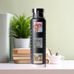 Fotocollage familienaam zwart waterfles<br><div class="desc">Personaliseer en voeg 9 foto's toe van familie,  vrienden,  huisdieren. Voeg uw voornaam en achternaam witte letters toe.</div>