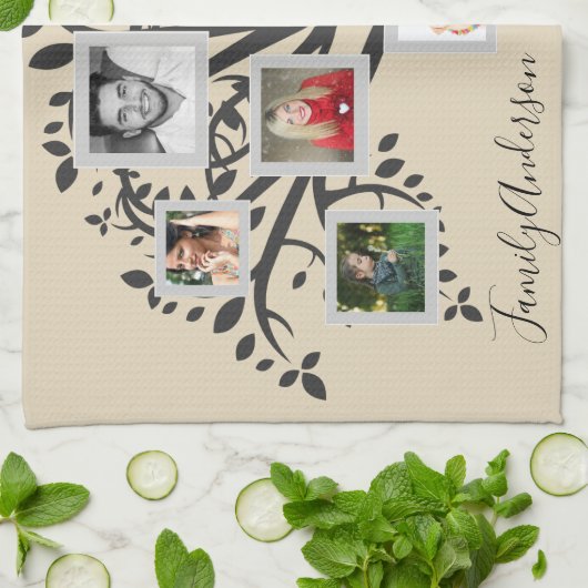 Fotocollage Familiestamboom Sjabloon Persoonlijk Theedoek (Gevouwen)