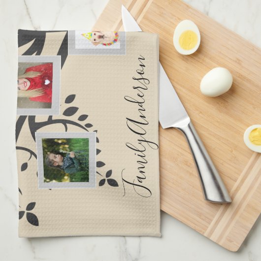 Fotocollage Familiestamboom Sjabloon Persoonlijk Theedoek (Quarter Fold)