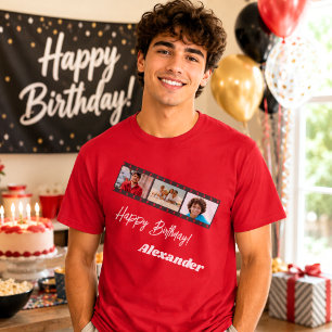 Fotocollage film naam verjaardag man rood t-shirt