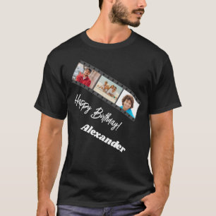 Fotocollage film naam verjaardag man zwart t-shirt