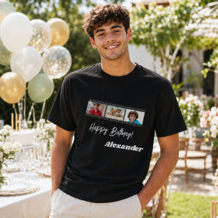 Fotocollage film naam verjaardag man zwart t-shirt