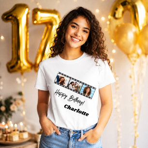 Fotocollage film naam verjaardag vrouw t-shirt