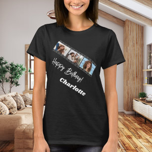 Fotocollage film naam verjaardag vrouw zwart t-shirt