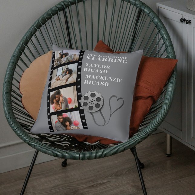 Fotocollage Filmstrook Gepersonaliseerde DIY Aange Kussen (Photo Collage Movie Strip Personalized DIY Custom Throw Pillow by Ricaso. Add own text and pics)