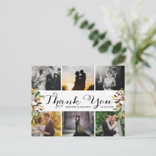 Fotocollage Floral Wedding Dank u Briefkaart (Staand voorkant)