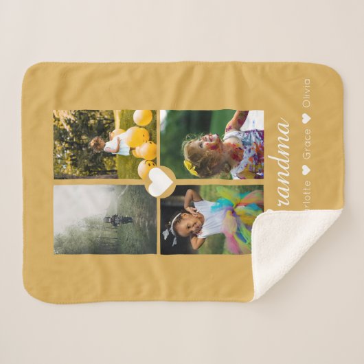 Fotocollage gepersonaliseerd 4 foto's met hart sherpa deken (Voorkant (horizontaal))