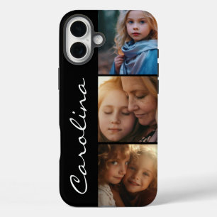 Fotocollage gepersonaliseerd met naam iPhone 16 plus hoesje