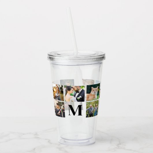 Fotocollage gepersonaliseerd monogram acryl drinkbeker (Links)