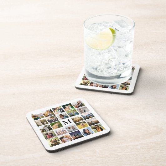 Fotocollage gepersonaliseerd monogram bier onderzetter (Rechterzijde)