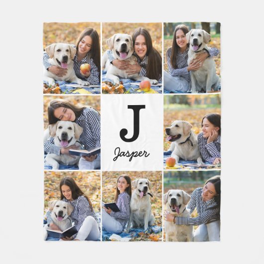 Fotocollage Gepersonaliseerd Monogram Pet Hondenli Fleece Deken (Voorkant)