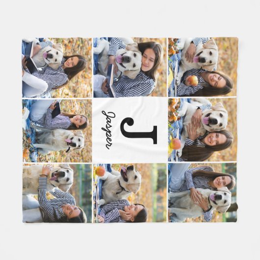 Fotocollage Gepersonaliseerd Monogram Pet Hondenli Fleece Deken (Voorkant (Horizontaal))