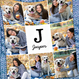 Fotocollage Gepersonaliseerd Monogram Pet Hondenli Fleece Deken