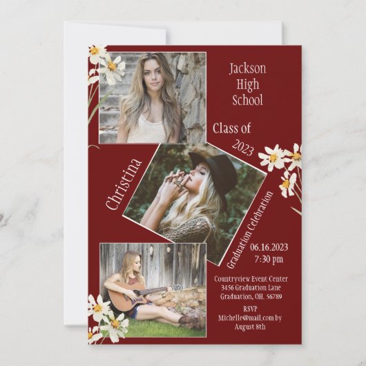 Fotocollage gepersonaliseerd rood Afstuderen Aankondiging (Voorkant)