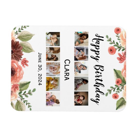 Fotocollage gepersonaliseerd script verjaardag magneet (Horizontaal)