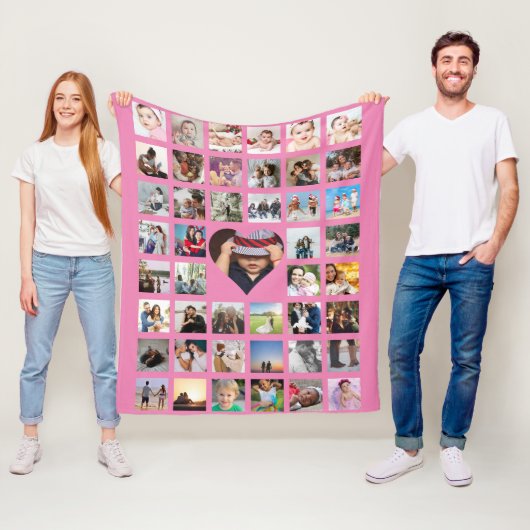 Fotocollage Gepersonaliseerde DIY Custom Heart Fleece Deken (In situ)