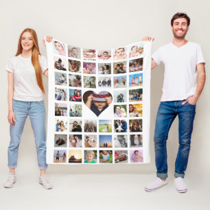 Fotocollage Gepersonaliseerde DIY Custom Heart Fleece Deken