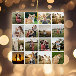 Fotocollage gepersonaliseerde familie keramisch ornament