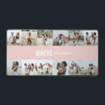Fotocollage gepersonaliseerde moderne minimale een bureaumat<br><div class="desc">Moderne minimale typografie meisjesroze en witte streep elegante eenvoudige multi-fotocollage unieke gepersonaliseerde ontwerp van de cadeaubureaumat.</div>