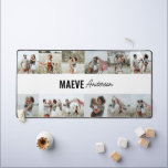 Fotocollage gepersonaliseerde moderne minimale een bureaumat<br><div class="desc">Moderne minimale typografie meisjesachtige zwart-witte streep elegante eenvoudige multi-fotocollage unieke gepersonaliseerde ontwerp van de cadeaubureaumat.</div>