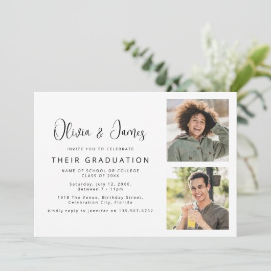 Fotocollage gezamenlijke afstudeerfeest kaart (Staand voorkant)