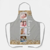Fotocollage Gouden Glitter Grijs Aangepaste naam Schort (Voorkant)
