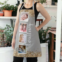 Fotocollage Gouden Glitter Grijs Aangepaste naam Schort