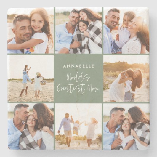 Fotocollage groene girale moederdag stenen onderzetter (Voorkant)