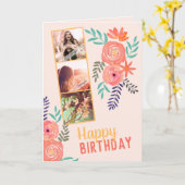 Fotocollage "Happy Birthday" Roze Koraal Rozen Kaart (Gele Bloem)