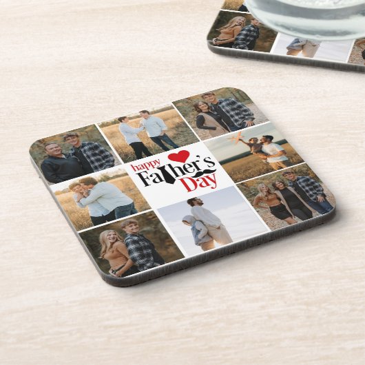 Fotocollage "Happy Vaderdag" Hard Plastic Co Bier Onderzetter (Linkerzijde)