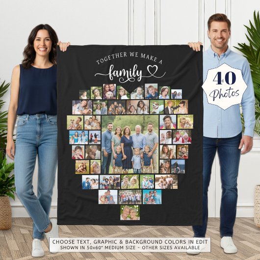 Fotocollage Hart Samen maken we een gezin Fleece Deken