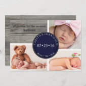 Fotocollage hout neutrale geboorte aankondiging (Voorkant / Achterkant)