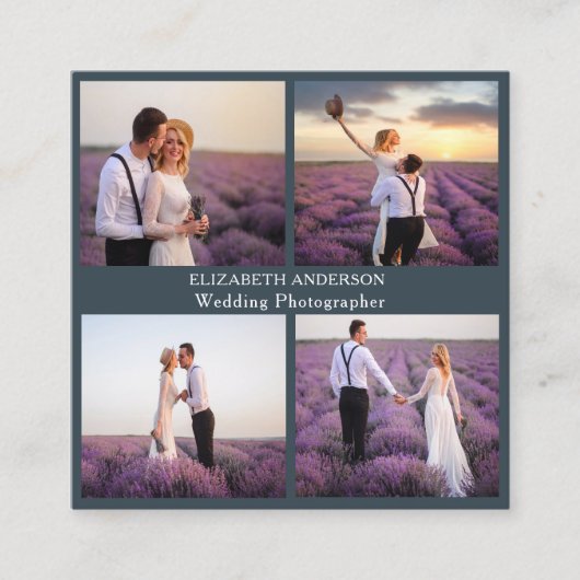 Fotocollage houtskool grijs QR code social media Vierkante Visitekaartje (Voorkant)