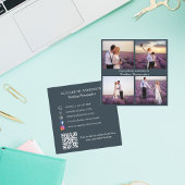 Fotocollage houtskool grijs QR code social media Vierkante Visitekaartje