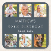 Fotocollage houtskool grijs verjaardagsfeestje kartonnen onderzetters (Voorkant)