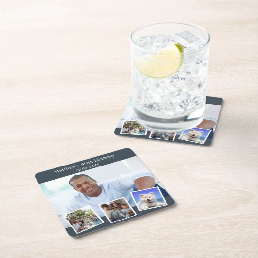 Fotocollage houtskool grijs verjaardagsfeestje kartonnen onderzetters (Insitu)