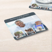 Fotocollage houtskool grijs verjaardagsfeestje kartonnen onderzetters (Schuin)