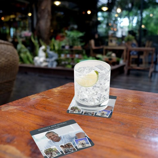 Fotocollage houtskool grijs verjaardagsfeestje kartonnen onderzetters