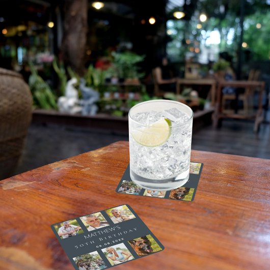 Fotocollage houtskool grijs verjaardagsfeestje kartonnen onderzetters