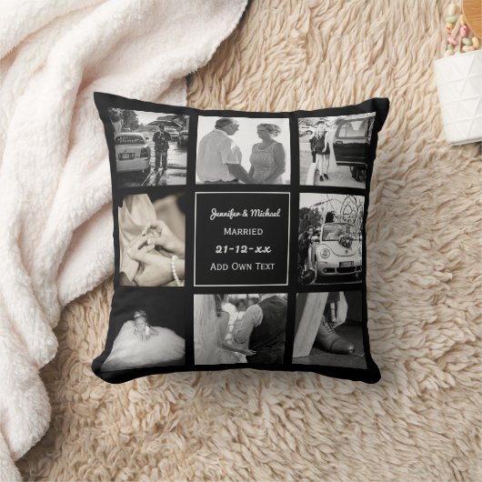 FOTOCOLLAGE Huwelijks- of jubileumcadeau Zwart Kussen (Deken)