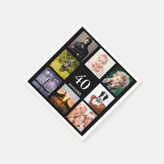 Fotocollage jongens zwart op veertigste verjaardag servet (Hoek)