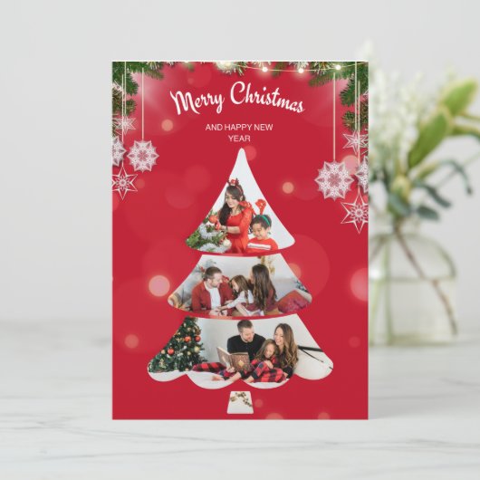 Fotocollage Kerstboom Vakantie uitnodiging (Staand voorkant)