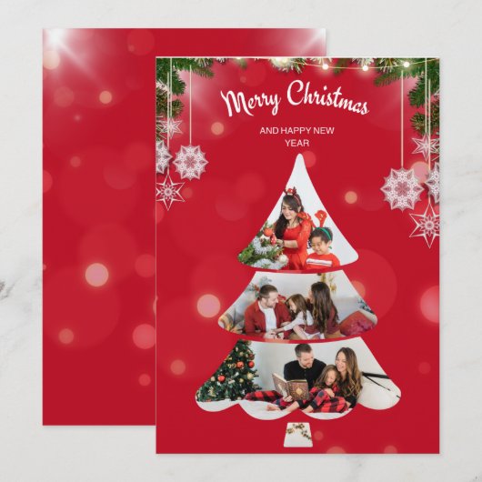 Fotocollage Kerstboom Vakantie uitnodiging (Voorkant / Achterkant)