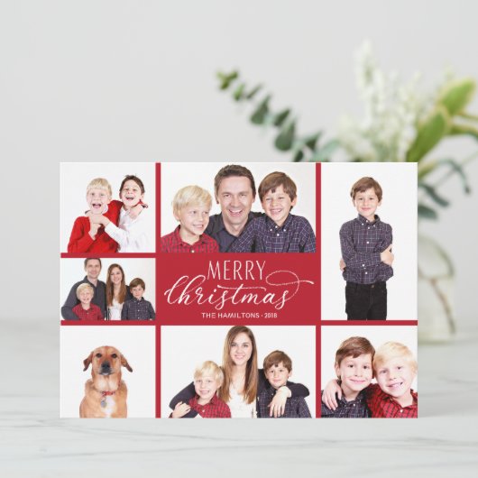 Fotocollage Kerstkaarten 7 foto's Chic Schrift Kaart (Staand voorkant)