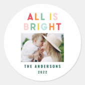 Fotocollage kerstregenboogkleurig heldere kerstfot ronde sticker (Voorkant)