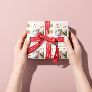 Fotocollage kerstregenboogkleurige heldere foto cadeaupapier