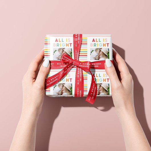 Fotocollage kerstregenboogkleurige heldere foto cadeaupapier